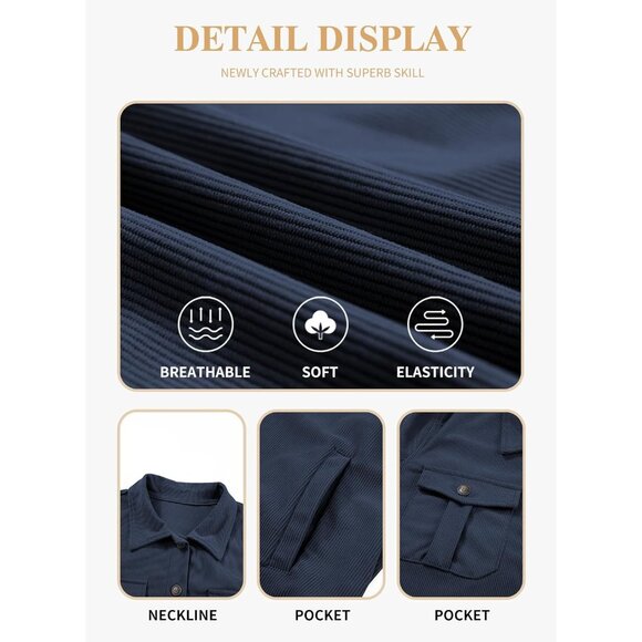 Womens Navy Blue Plus Size Plaid Shacket Long Sleeve Button Down Casual Jacket - Picture 5 of 5